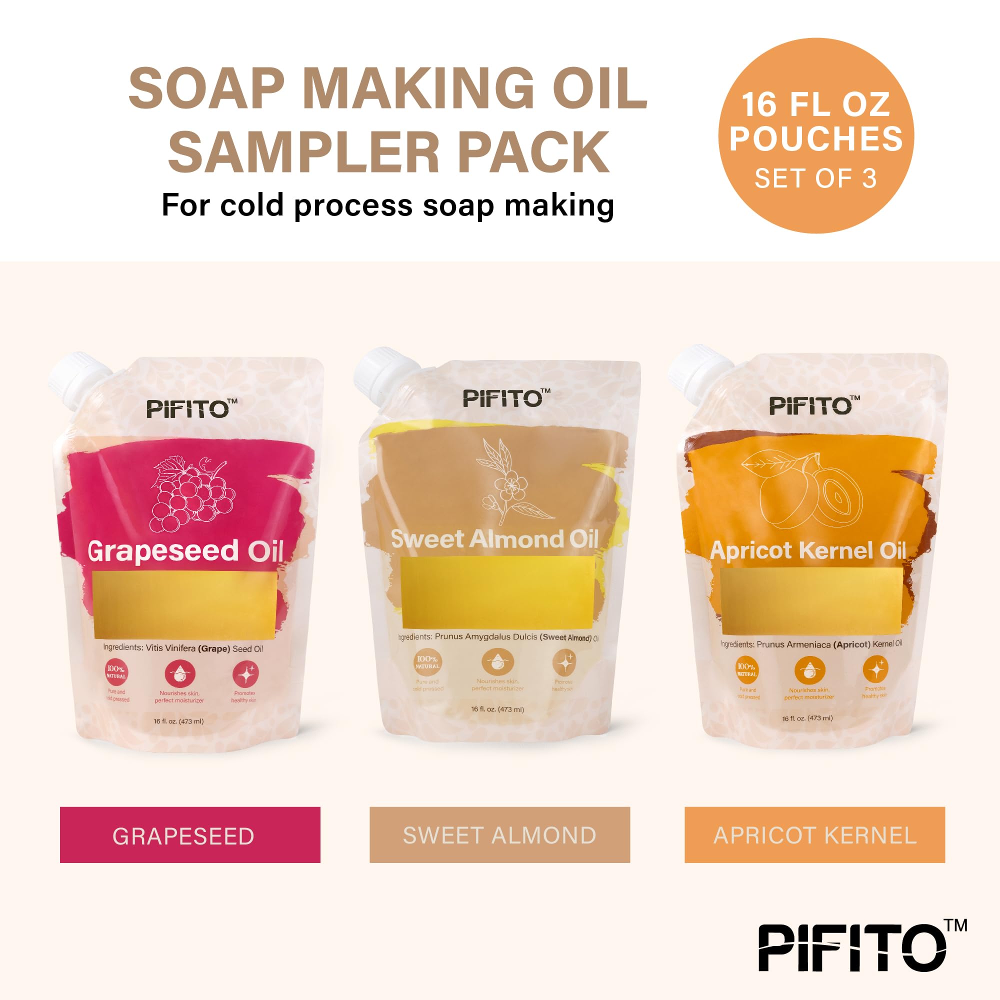 Pifito Grapeseed Oil bottle pour delivers lightweight moisture for skin.