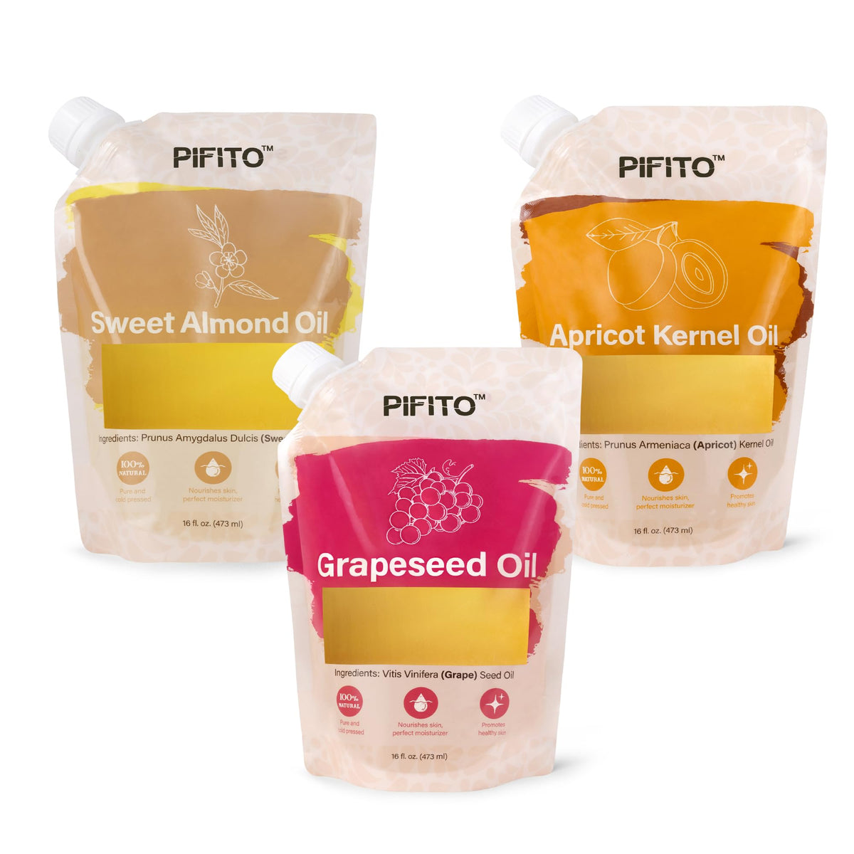 Pifito Sweet Almond Oil bottle pour for rich skin and hair hydration.