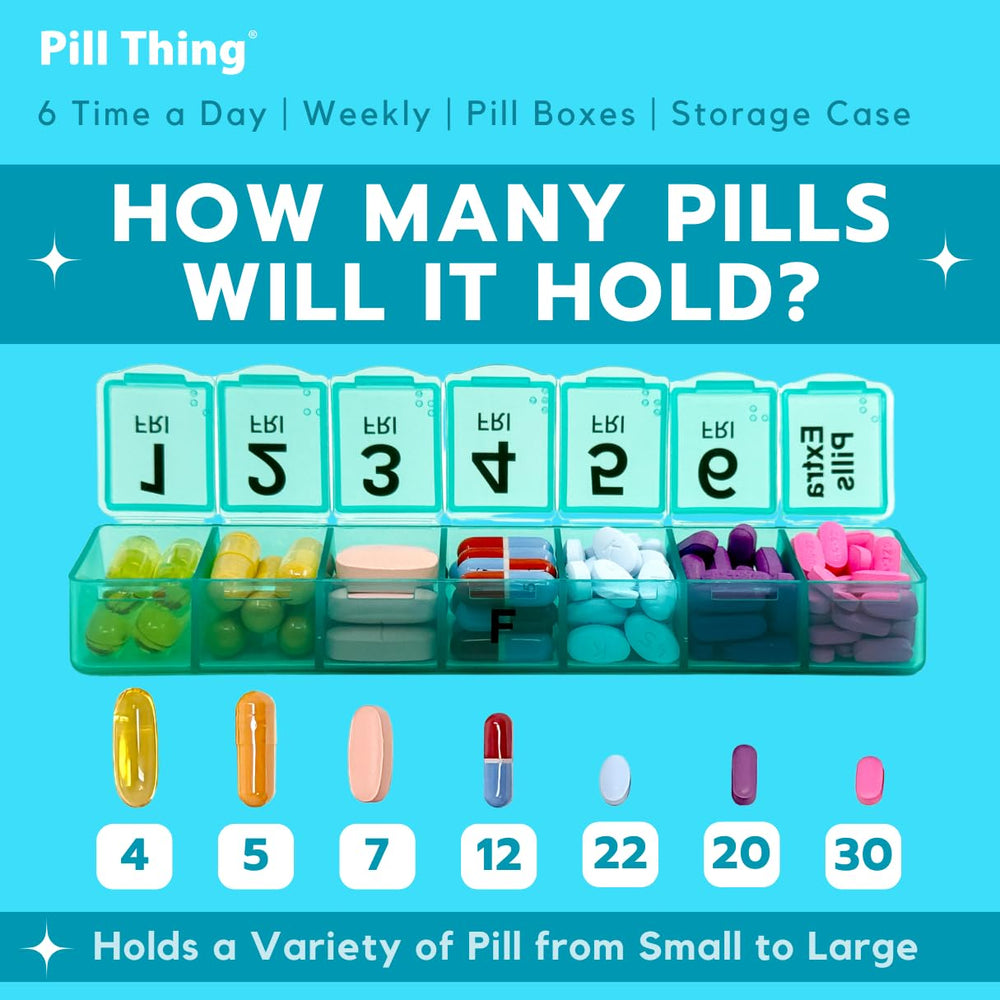 PILL THING Color coded lids show day and dose order for quick, reliable reminders.