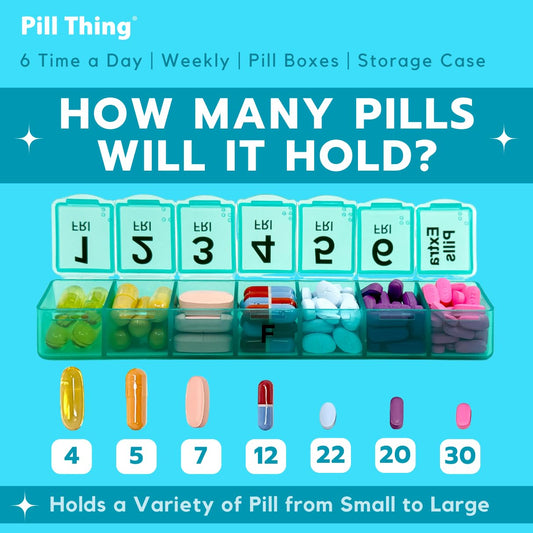 PILL THING Color coded lids show day and dose order for quick, reliable reminders.
