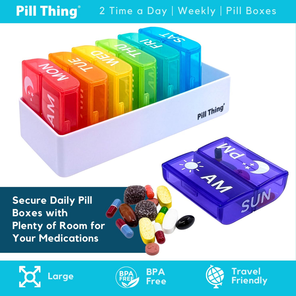 Pill Thing easy-open lids with scooped bottoms for quick removal.