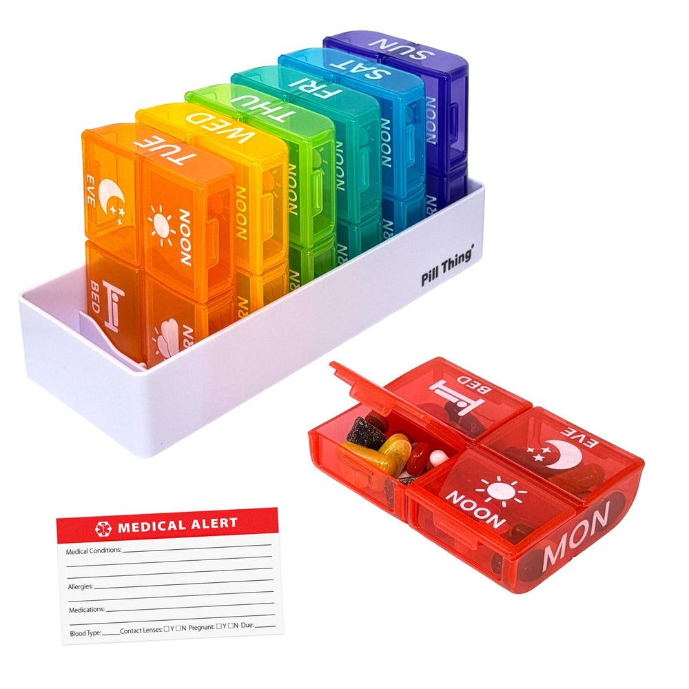 PILL THING large weekly organizer with Mon–Sun boxes for easy planning.