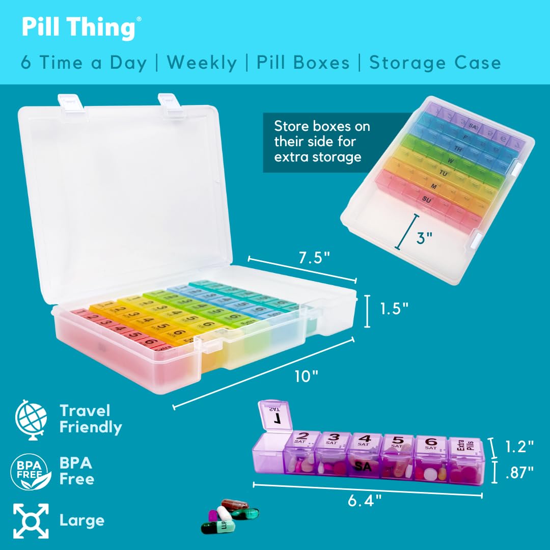 PILL THING Side storage area expands space for eye drops, ointments, and small devices.