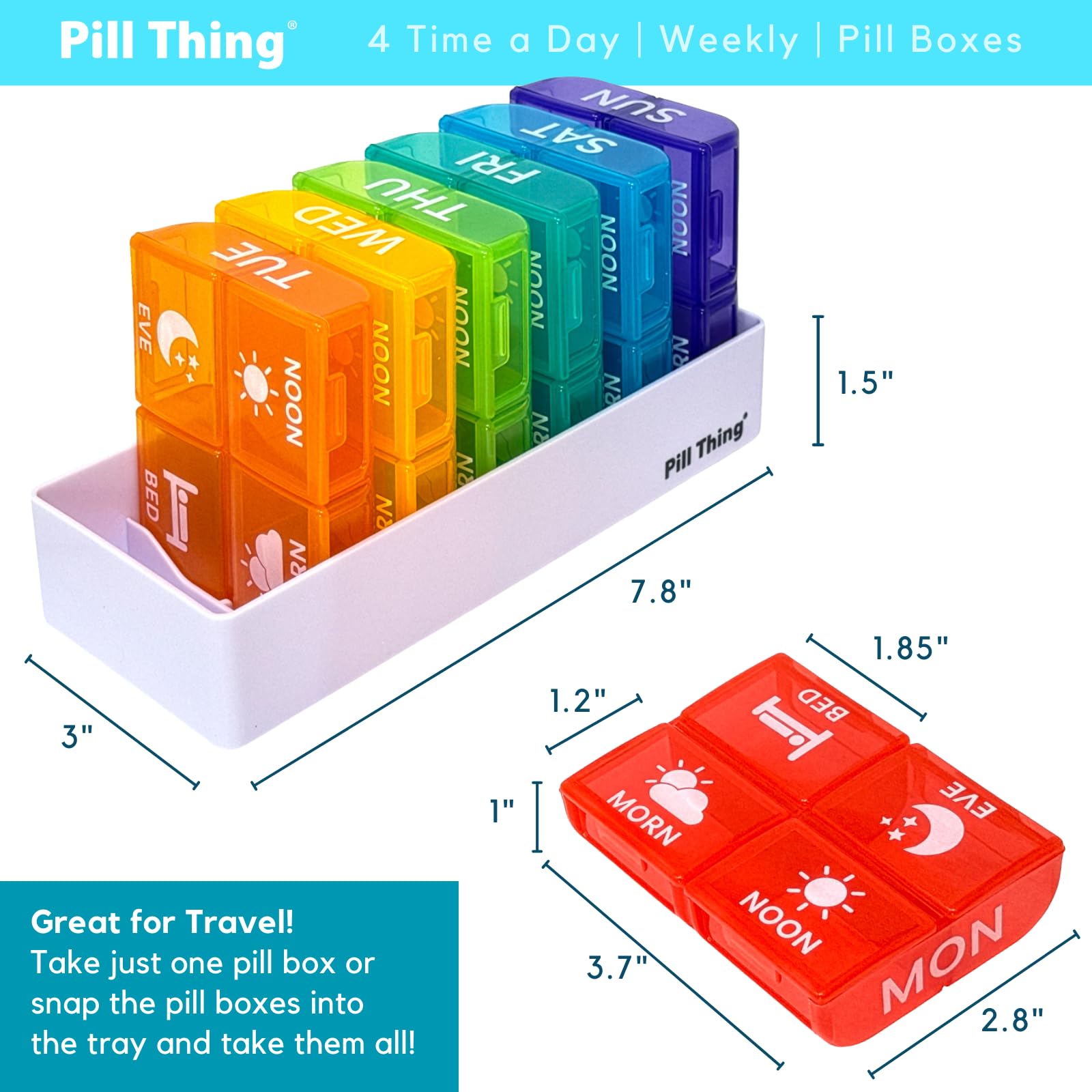PILL THING generous tray dimensions for convenient handling.