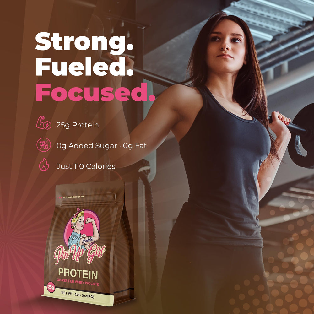 Pin Up Girl Whey Isolate Dutch Chocolate nutrition label emphasizes 25 g protein per serving