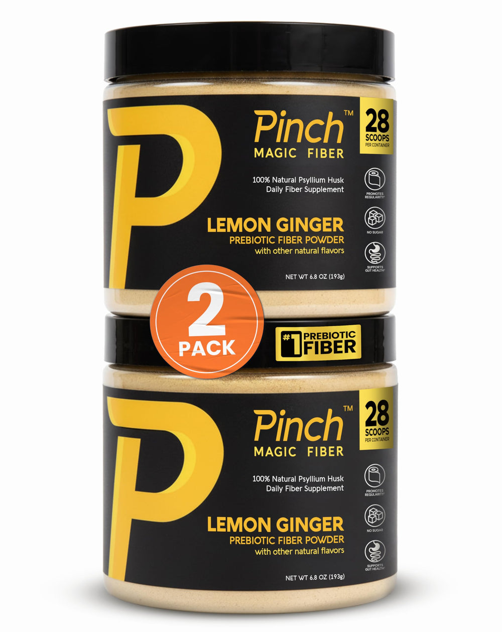 Pinch Magic Fiber lemon ginger bottle shows clean label for daily digestive support