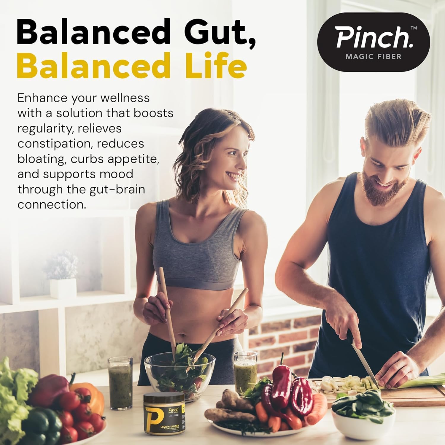 Pinch Magic Fiber lemon ginger glass with water highlights easy daily use