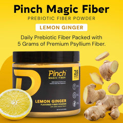 Pinch Magic Fiber lemon ginger ingredients closeup highlights psyllium husk