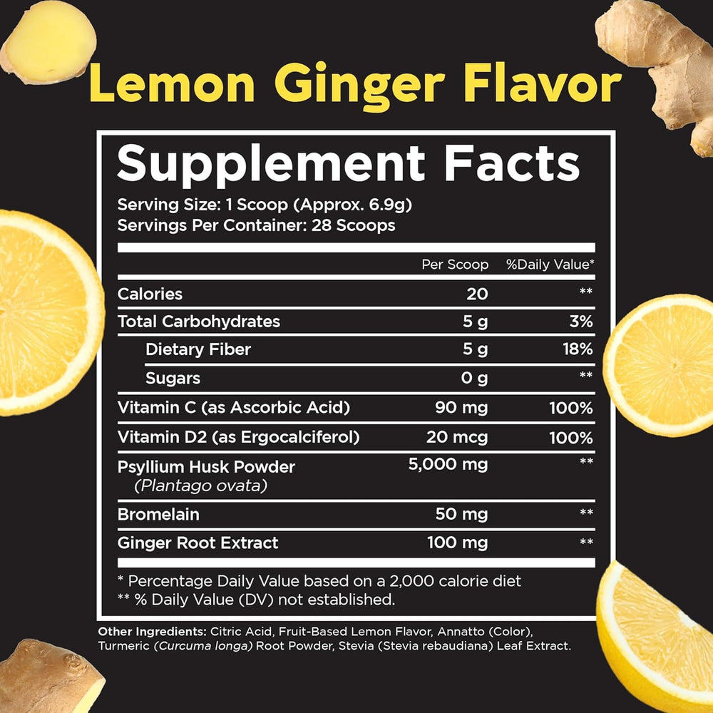 Pinch Magic Fiber lemon ginger label closeup emphasizes clean-label ingredients