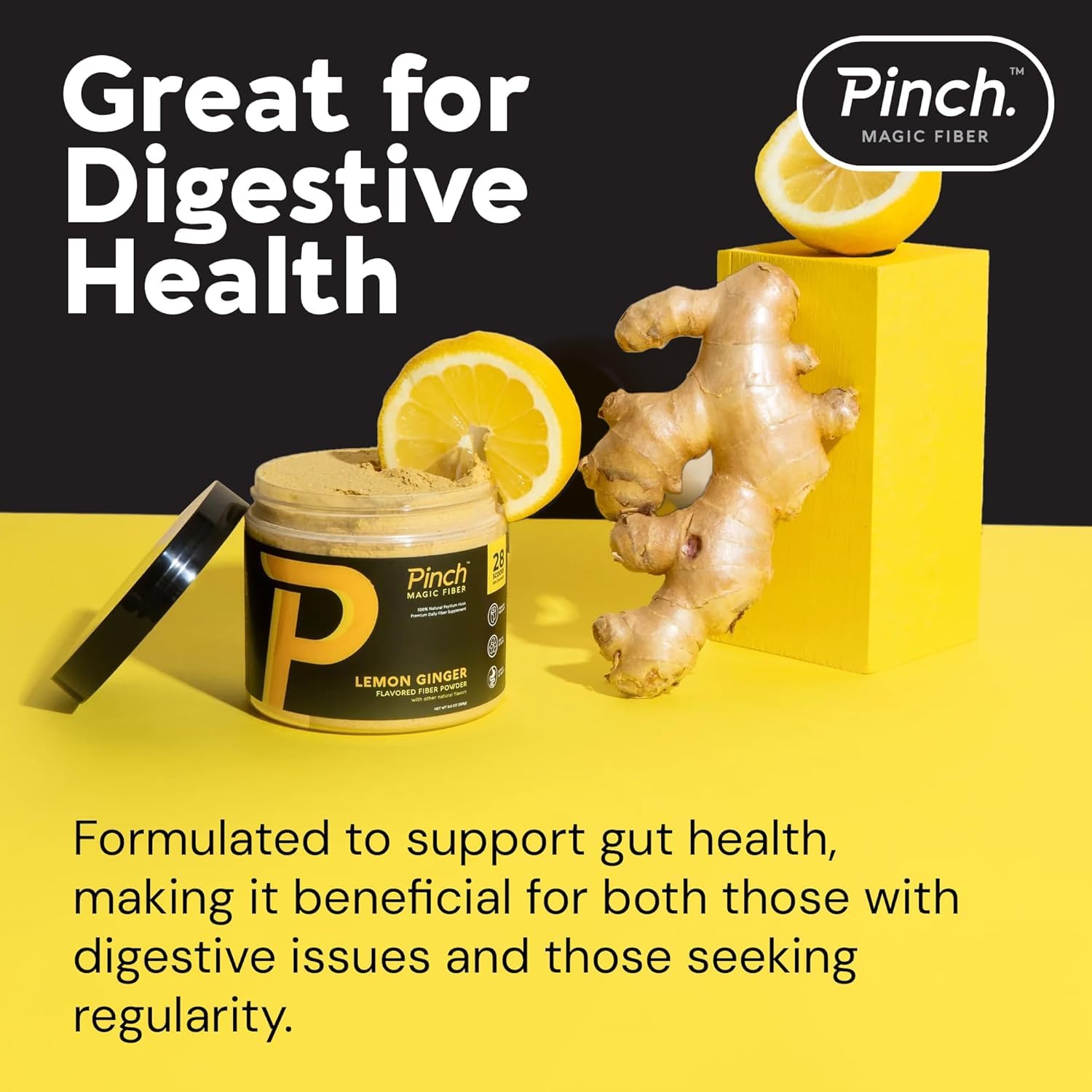 Pinch Magic Fiber lemon ginger packaging highlights 2-pack convenience