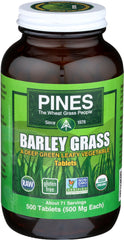 Pines Organic Barley Grass tablets packaging for convenient daily greens.