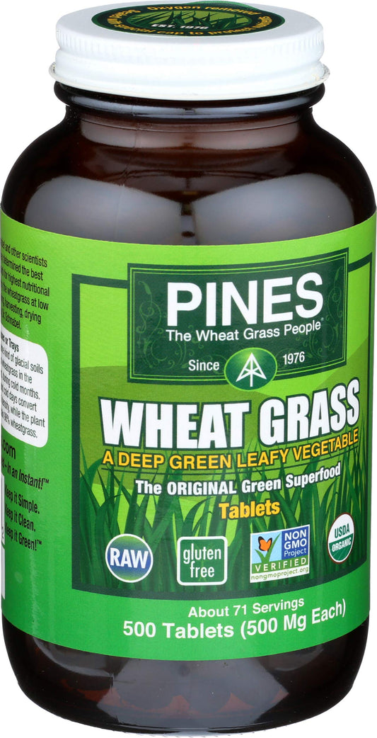 Pines Wheat Grass Tablets dispense action for easy serving with water.