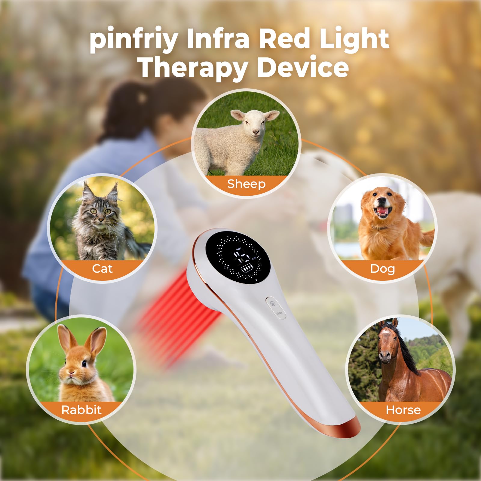 Pinfriy infrared therapy wand in use on knee for joint comfort.