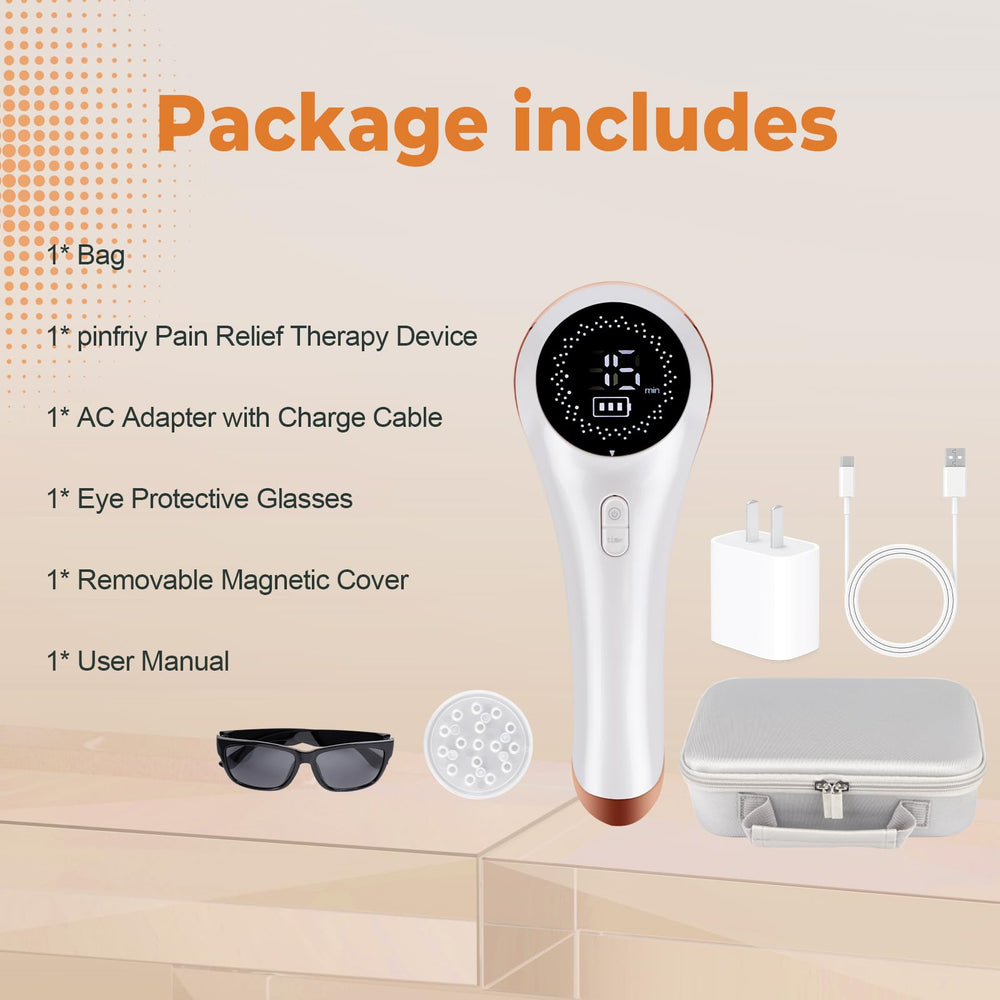 Pinfriy infrared therapy wand with protective glasses included for safe use.