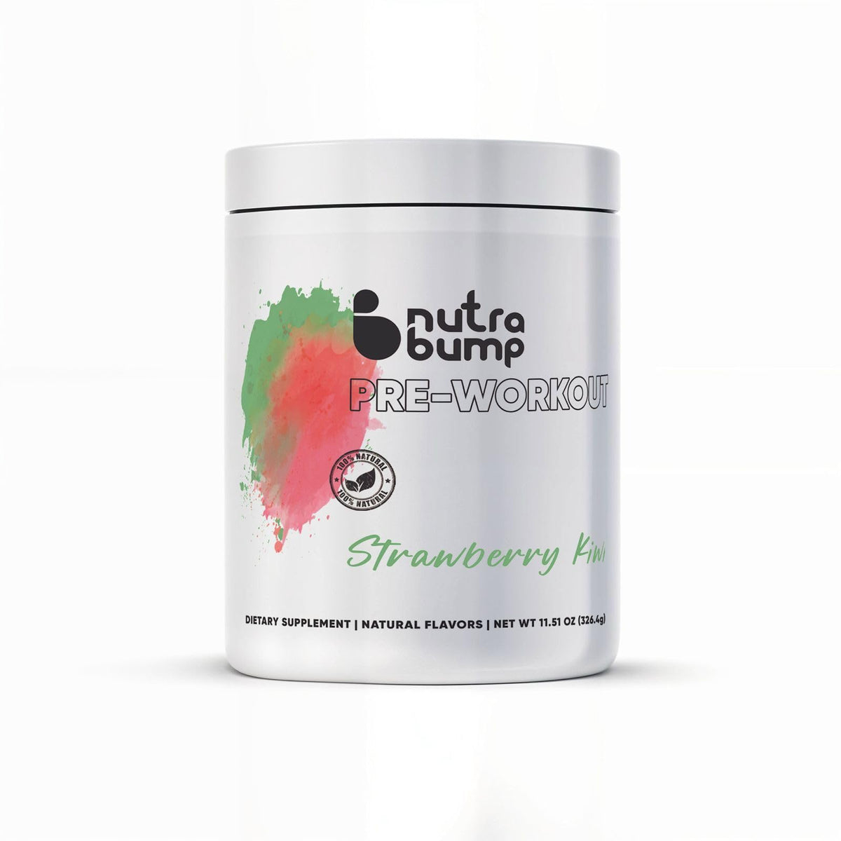 PINK NUTRABUMP pregnancy and nursing pre-workout bottle with Strawberry Kiwi flavor boosts gentle energy.
