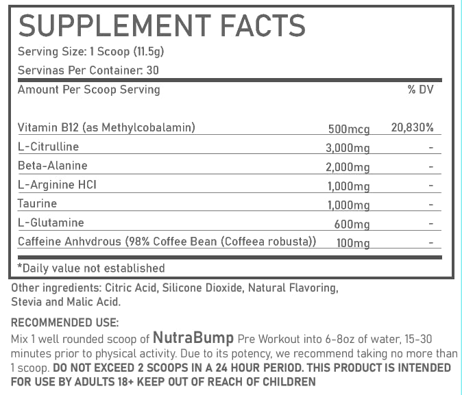 PINK NUTRABUMP pre-workout tub shows Strawberry Kiwi mix for on-the-go activity.