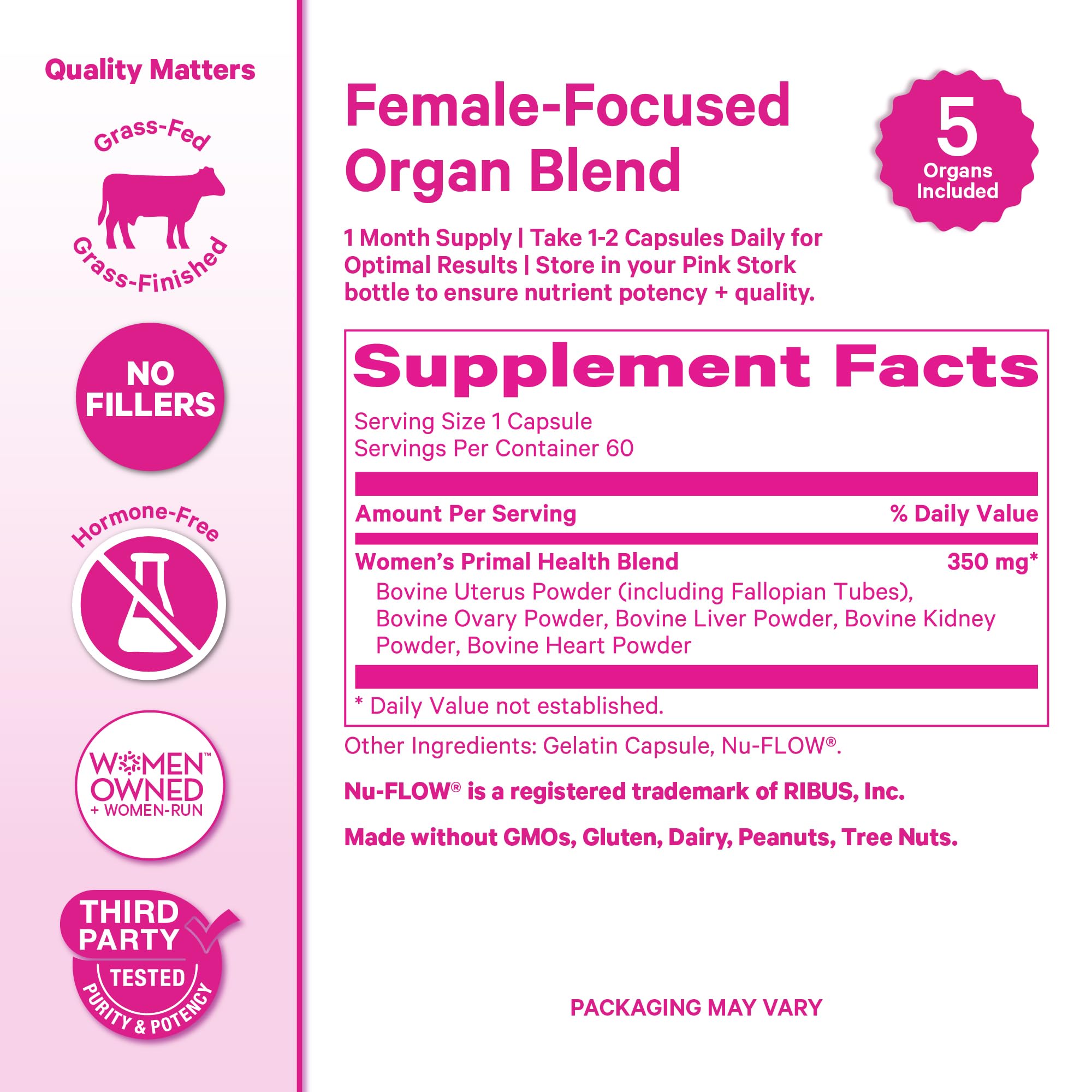 Pink Stork Beef Organ vitamin A, iron, B12 support energy and health.