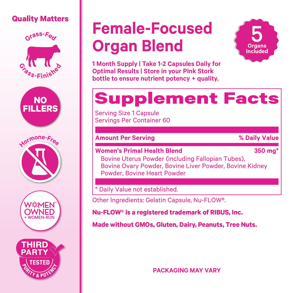 Pink Stork Beef Organ vitamin A, iron, B12 support energy and health.