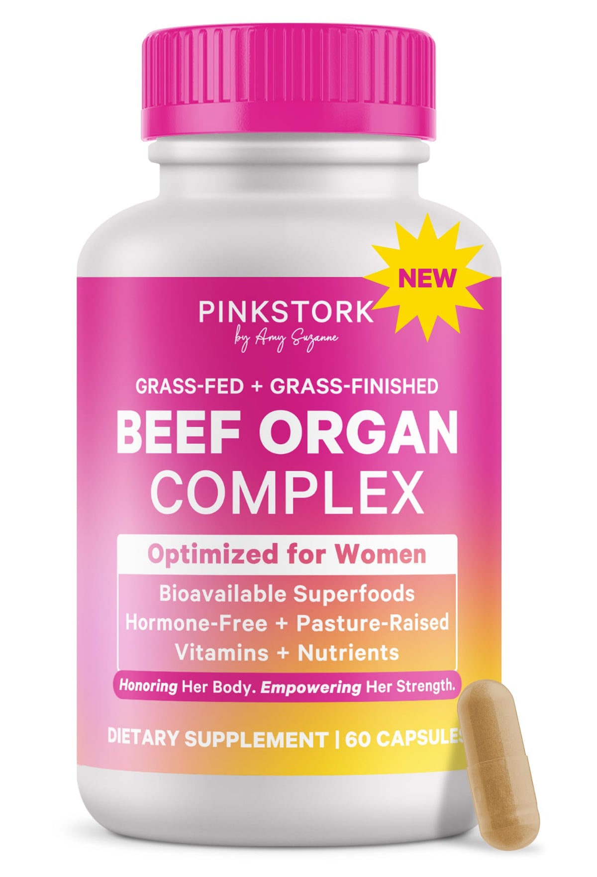 Pink Stork Beef Organ Woman bottle for convenient daily energy support.
