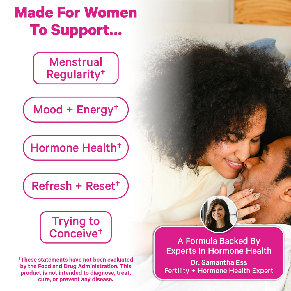 Pink Stork Birth Control Cleanse ingredient view featuring Vitex, Vitamin D, and Magnesium.