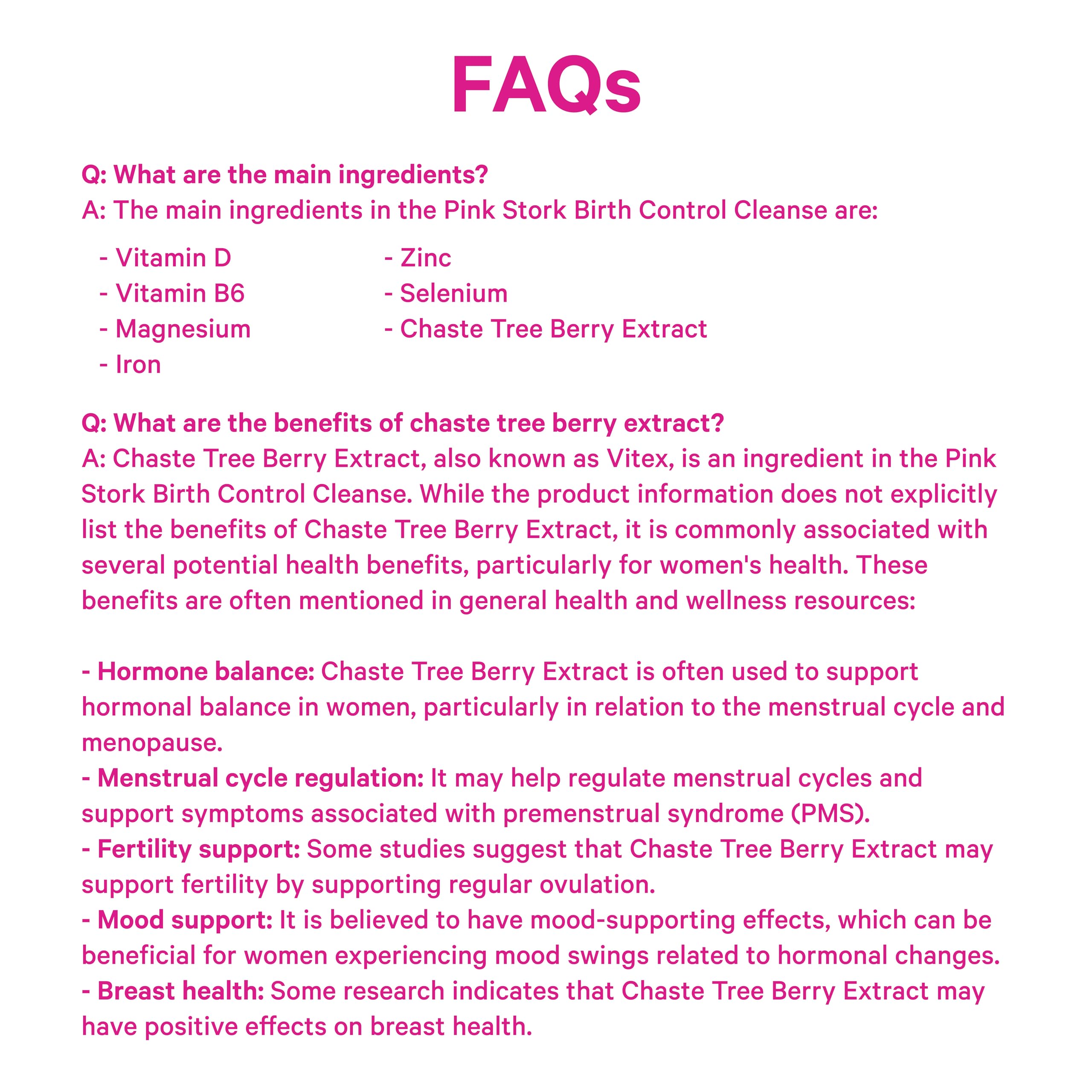 Pink Stork Birth Control Cleanse packaging image showing product details and nutrition.