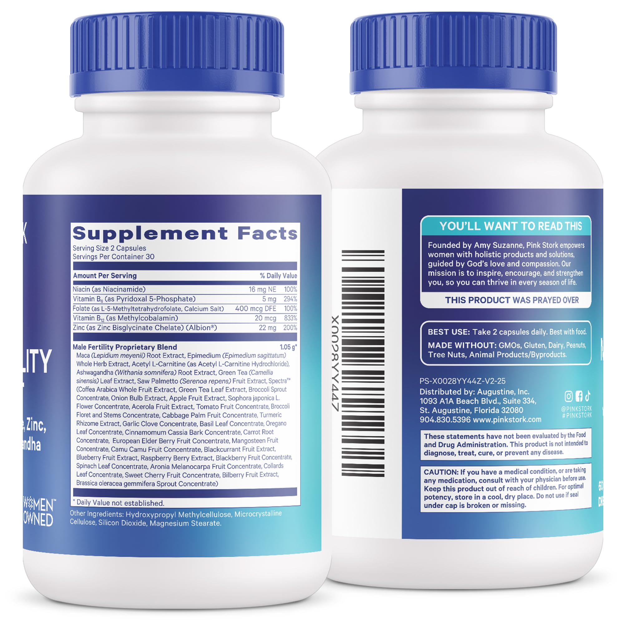Pink Stork BlueStork allergen-free label highlights gluten dairy soy-free.