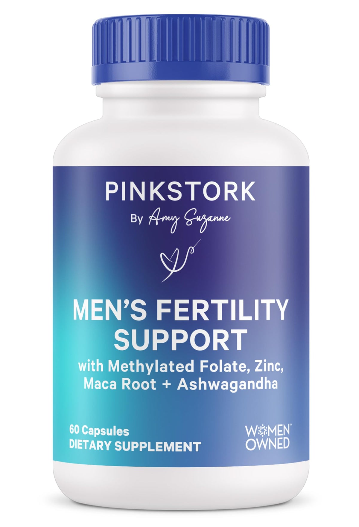 Pink Stork BlueStork men's fertility bottle with daily capsules for conception support.
