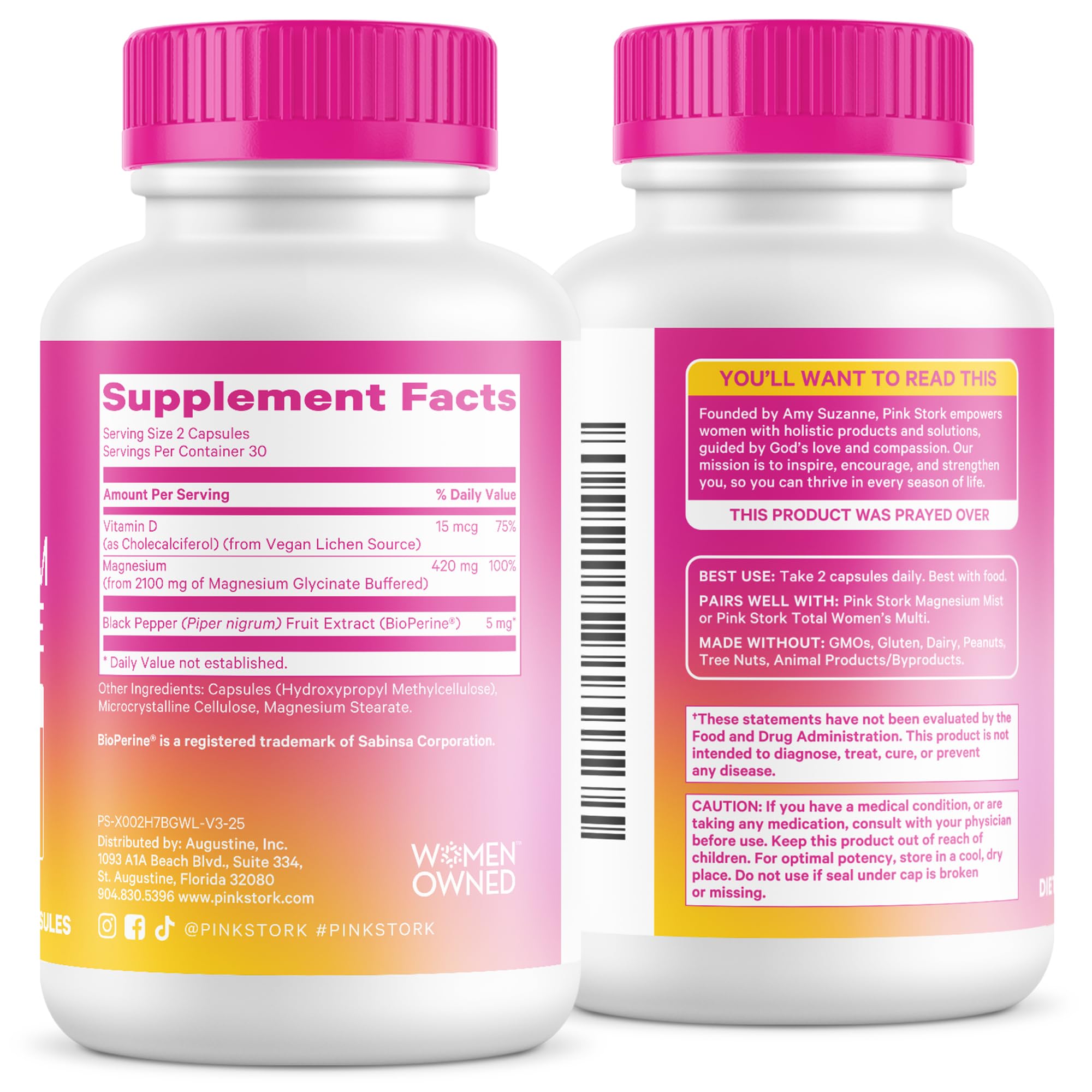 Pink Stork brand logo on bottle emphasizes trusted brand