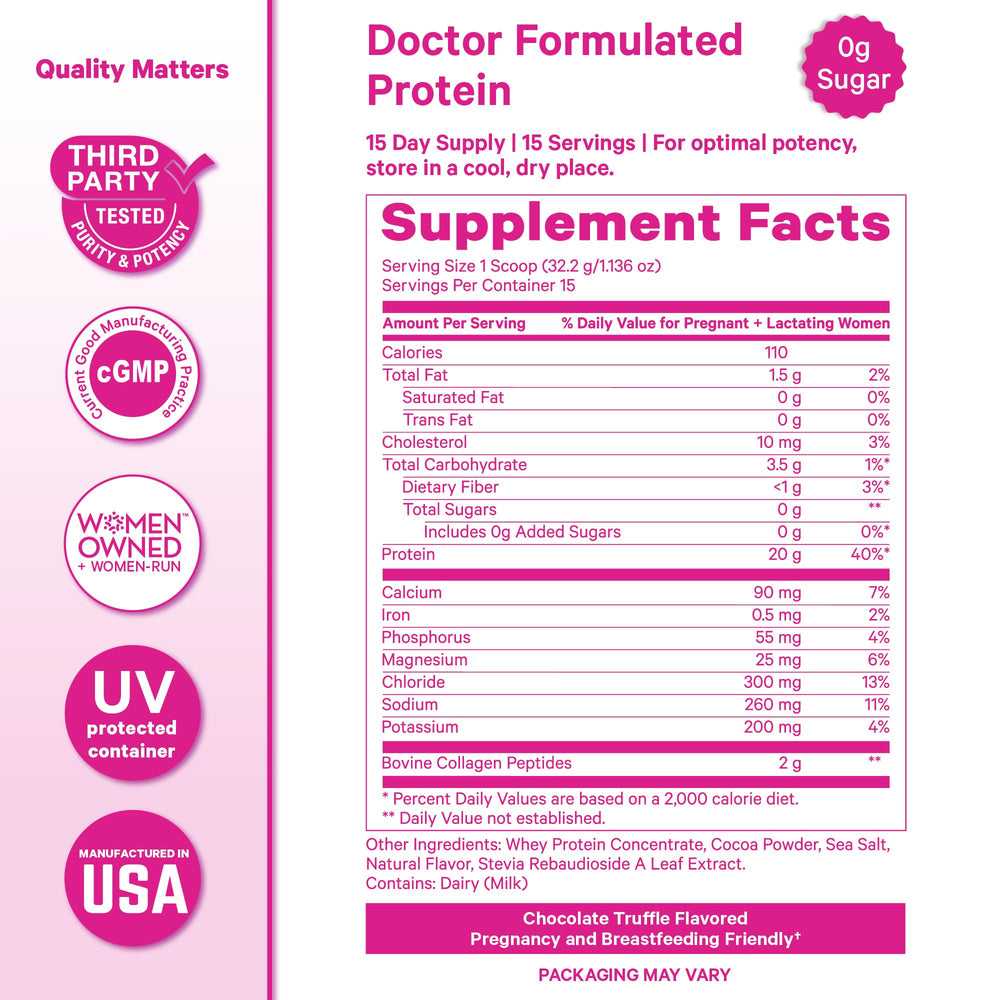 Pink Stork gluten-free non-GMO protein formula in scoop