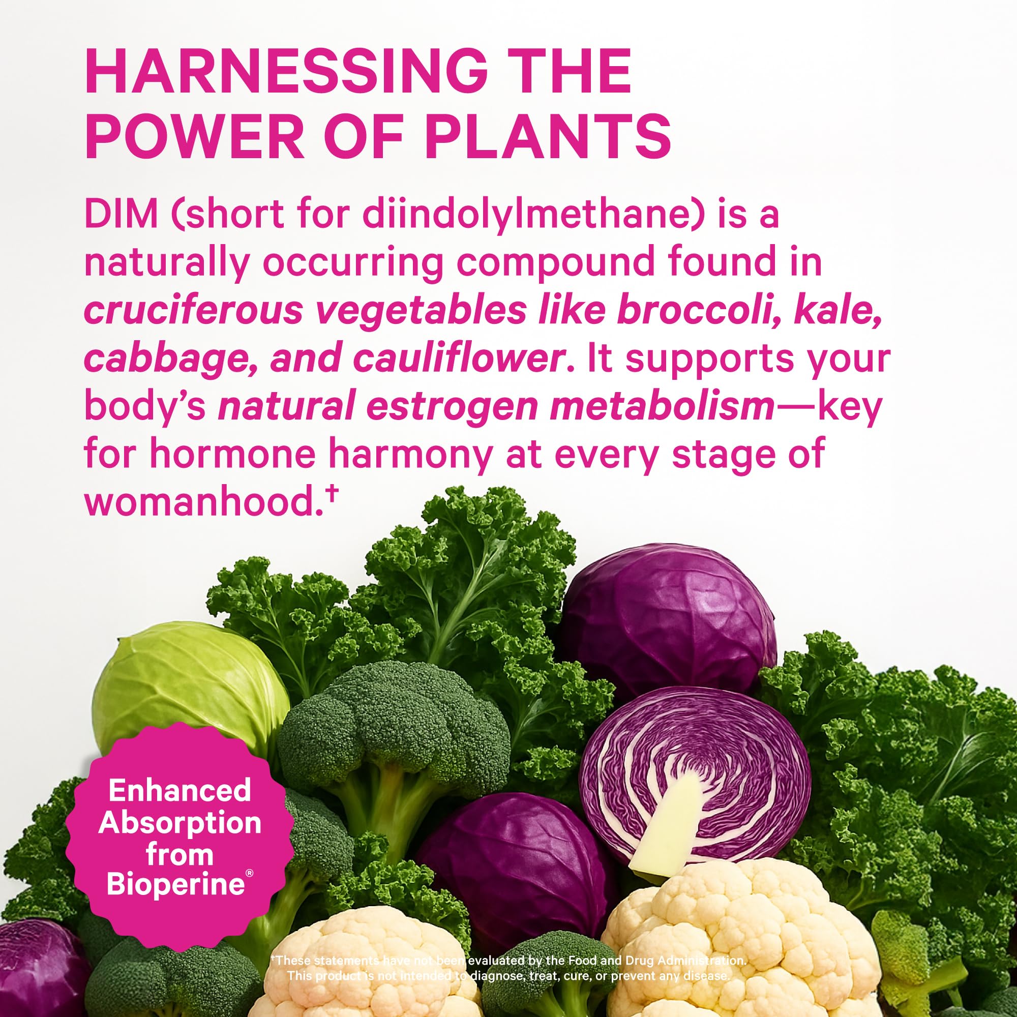 Pink Stork DIM bottle back with supplement facts for transparency.