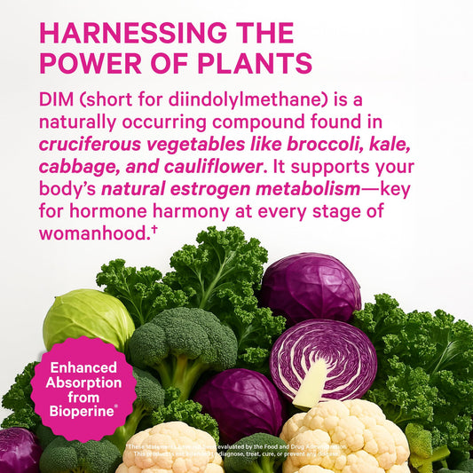 Pink Stork DIM bottle back with supplement facts for transparency.
