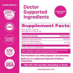 Pink Stork DIM label detail highlighting vegan and non-GMO claims.