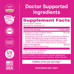 Pink Stork Fertility Probiotics 6 probiotic strains close-up
