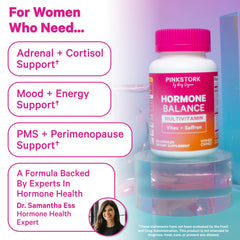 Pink Stork Hormone Balance capsules on daily dose showcase easy two-capsule routine.