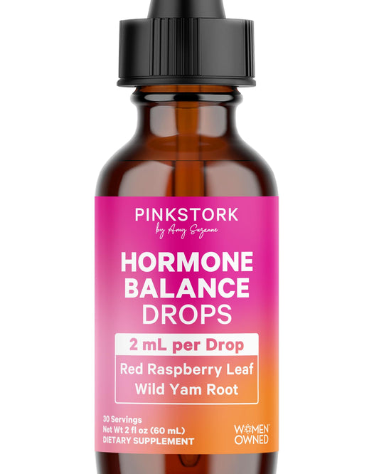 Pink Stork Hormone Balance Drops bottle front for quick daily hormone support