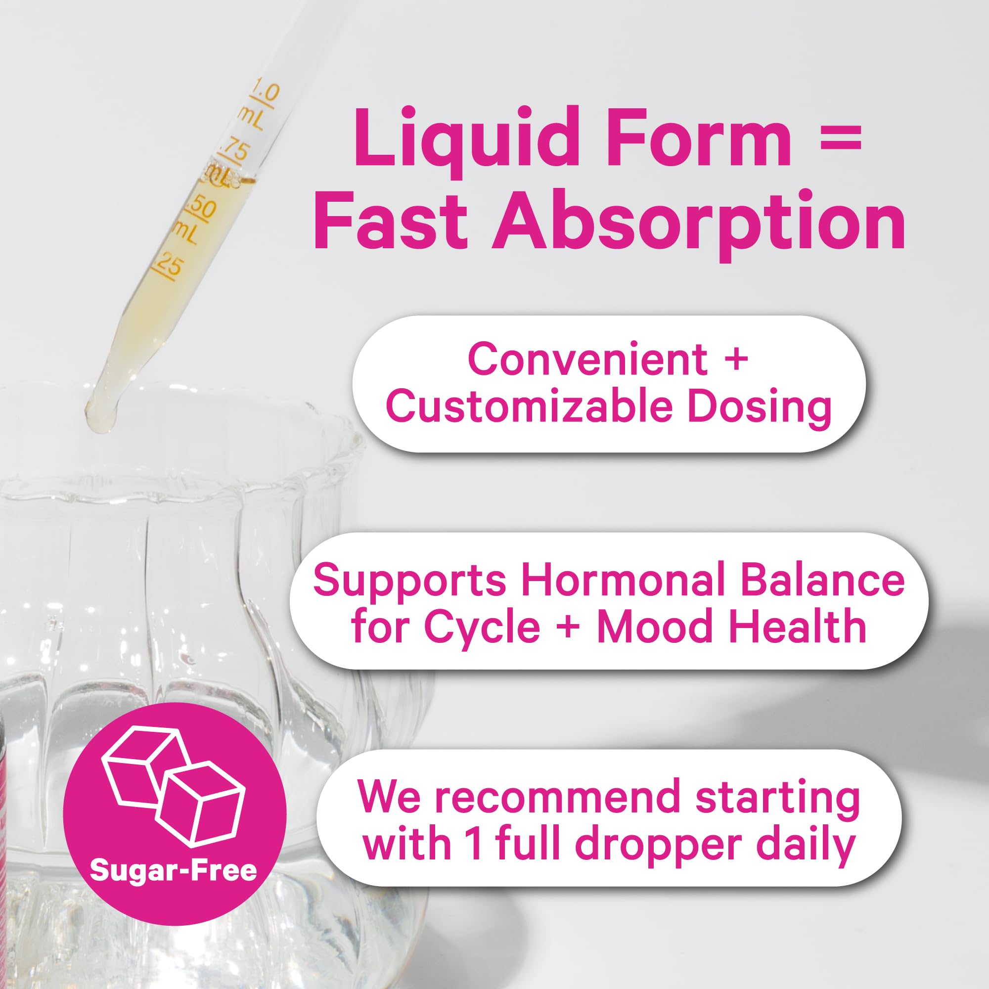 Liquid texture close-up of Pink Stork Hormone Balance Drops for fast absorption