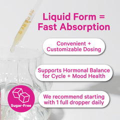 Liquid texture close-up of Pink Stork Hormone Balance Drops for fast absorption