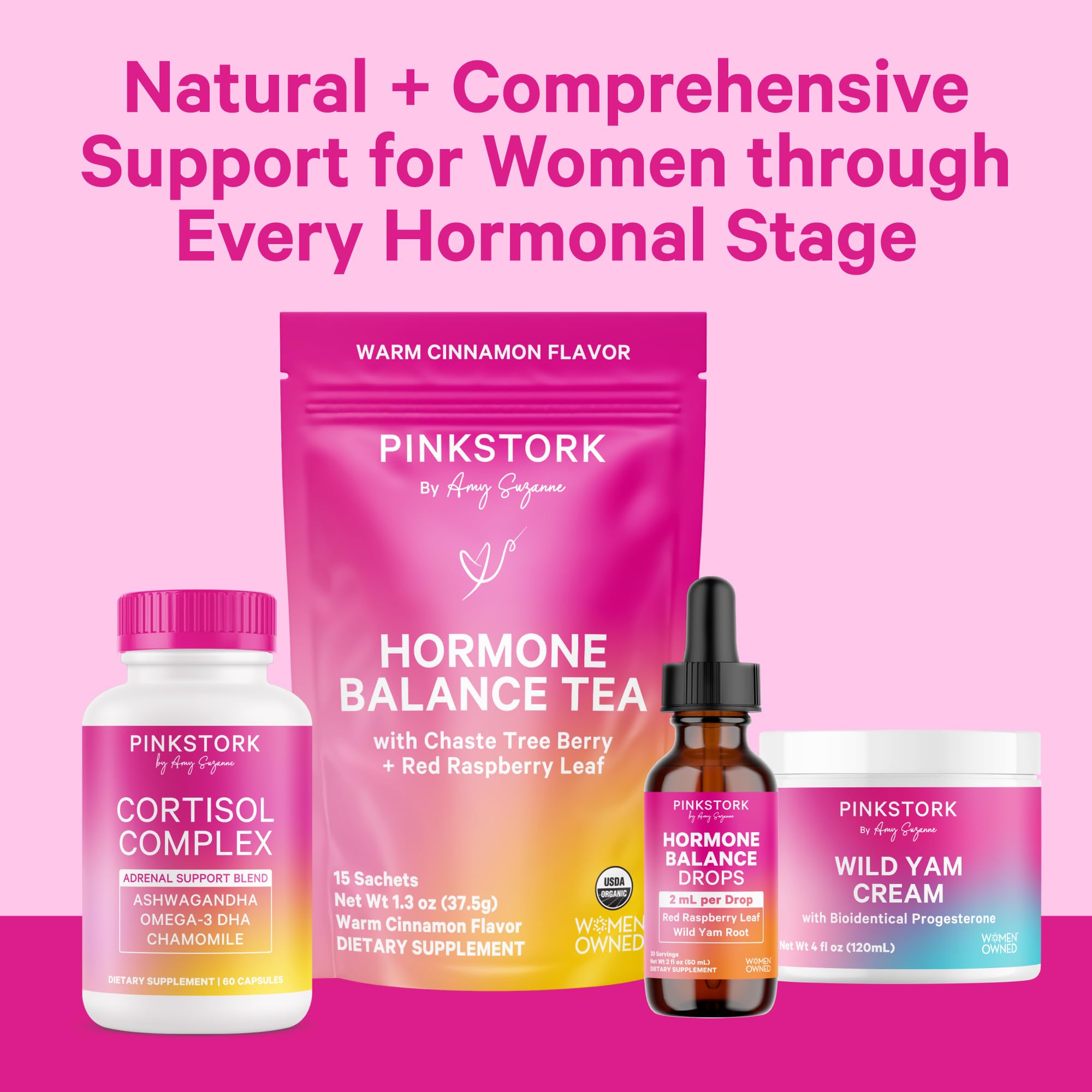Pink Stork Hormone Balance Drops vegan label signaling plant-based wellness