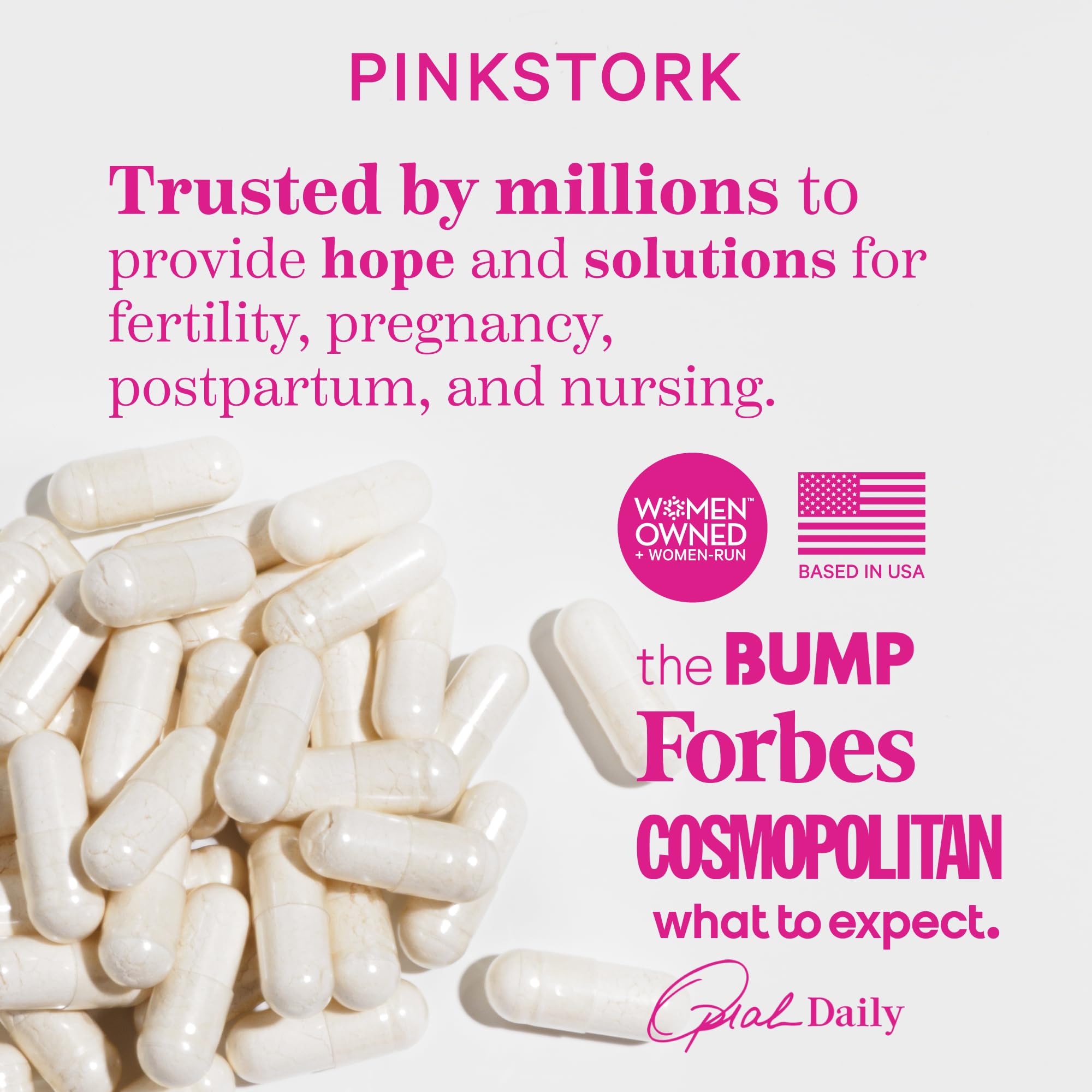 Pink Stork Labor Prep capsules in hand illustrate daily use