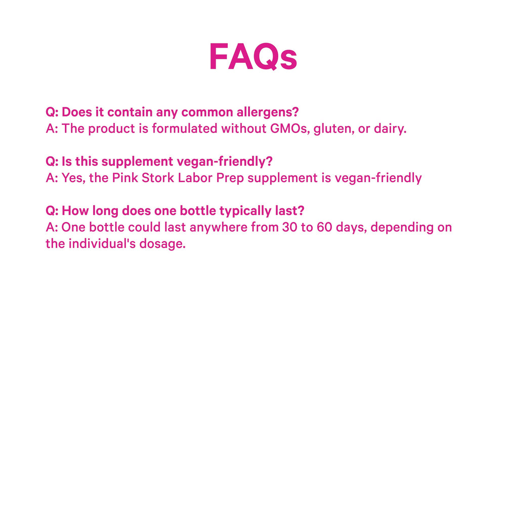 Pink Stork Labor Prep information card highlighting third-trimester support