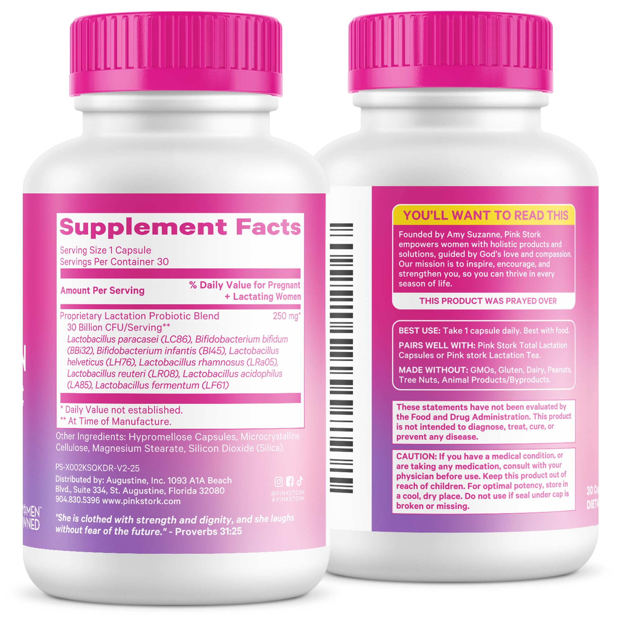Pink Stork Lactation Probiotic 30-day supply packaging highlights convenience