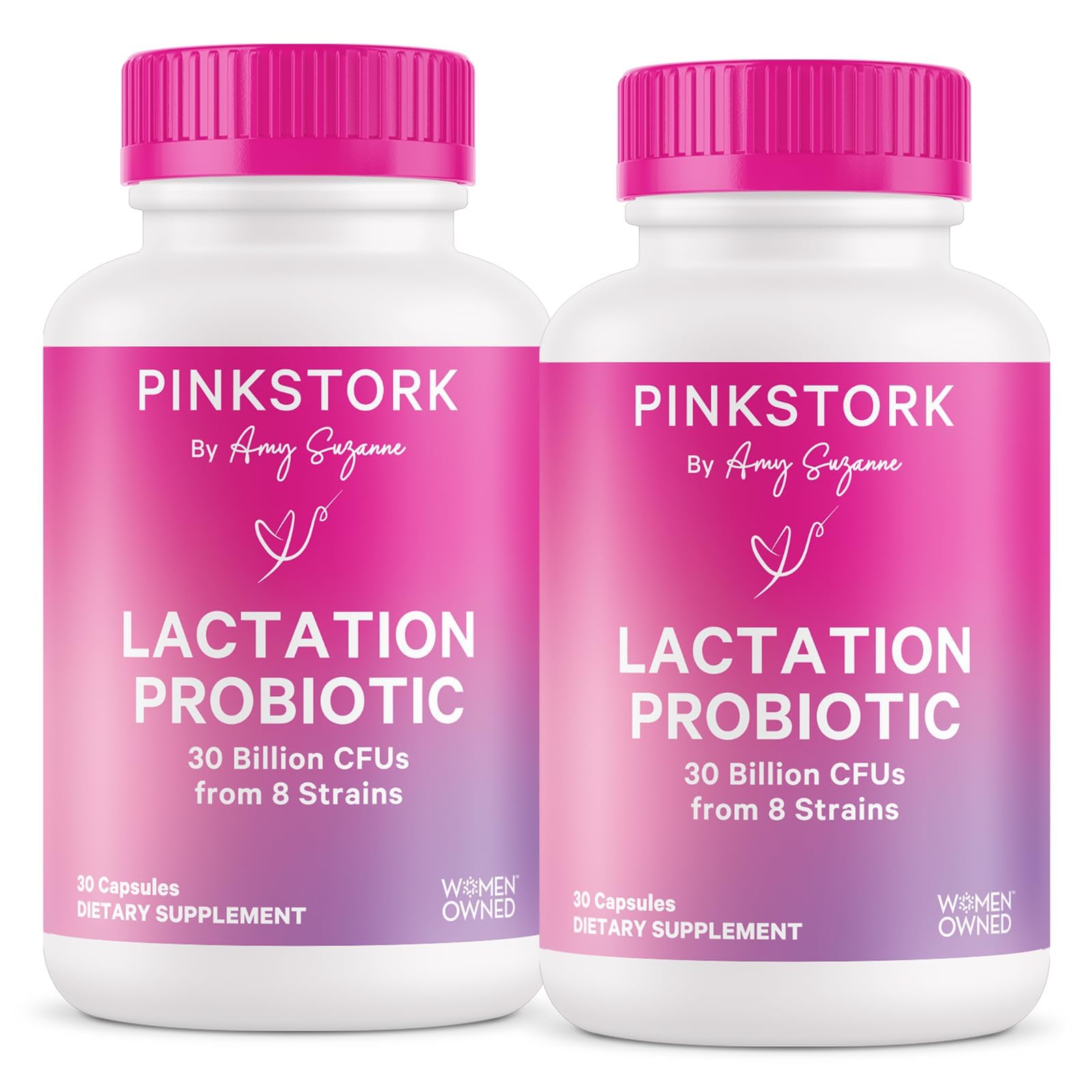 Pink Stork Lactation Probiotic bottle for daily gut and immune support.