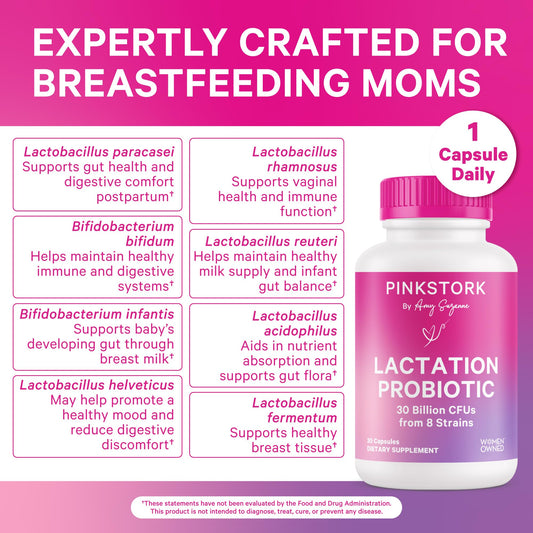 Close-up of Pink Stork probiotic capsules enabling easy daily supplementation.