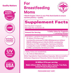 Pink Stork Lactation Probiotic third-party seal communicates trusted quality
