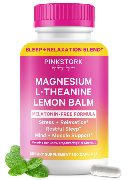 Pink Stork Magnesium Glycinate capsules for a calm, restful night.