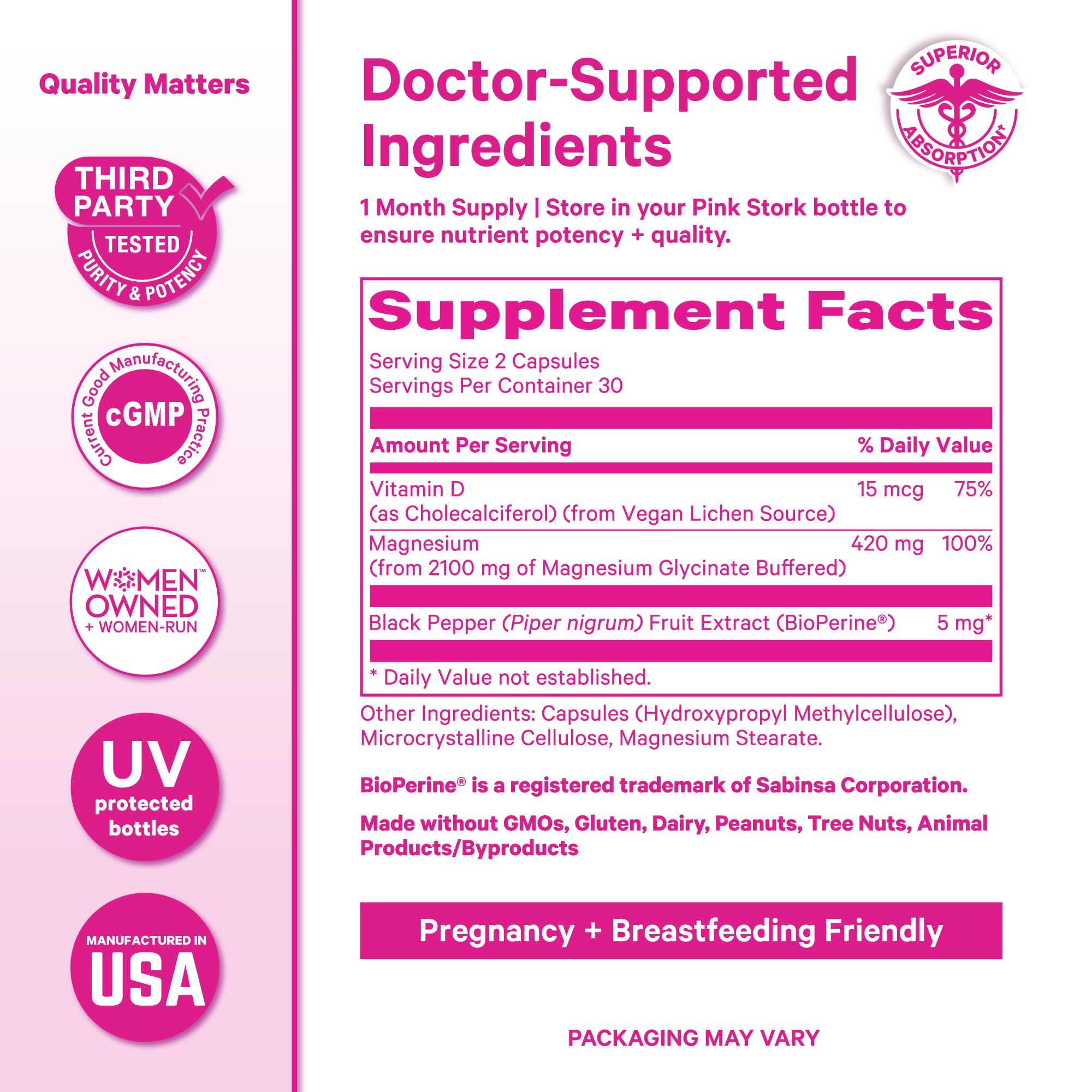 Two capsules daily for a simple routine with Pink Stork magnesium glycinate