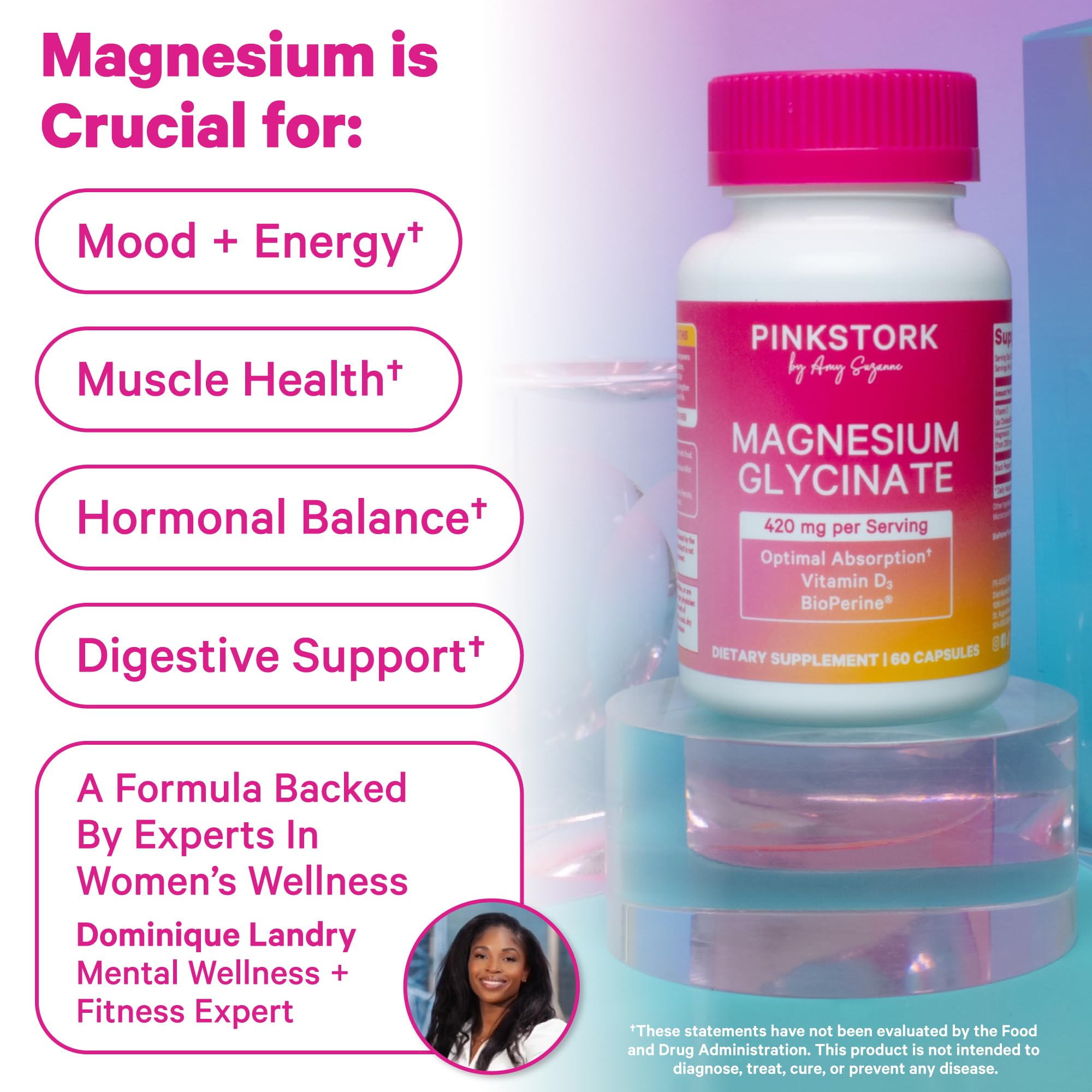 Pouring Pink Stork magnesium glycinate into a drink for easy intake