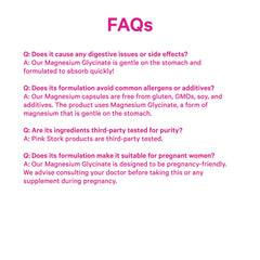 Pink Stork magnesium glycinate pregnancy friendly label for safe use.