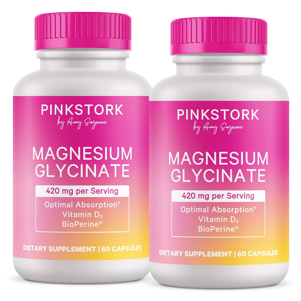 Pink Stork Magnesium Glycinate with Vitamin D bottle for daily calm support