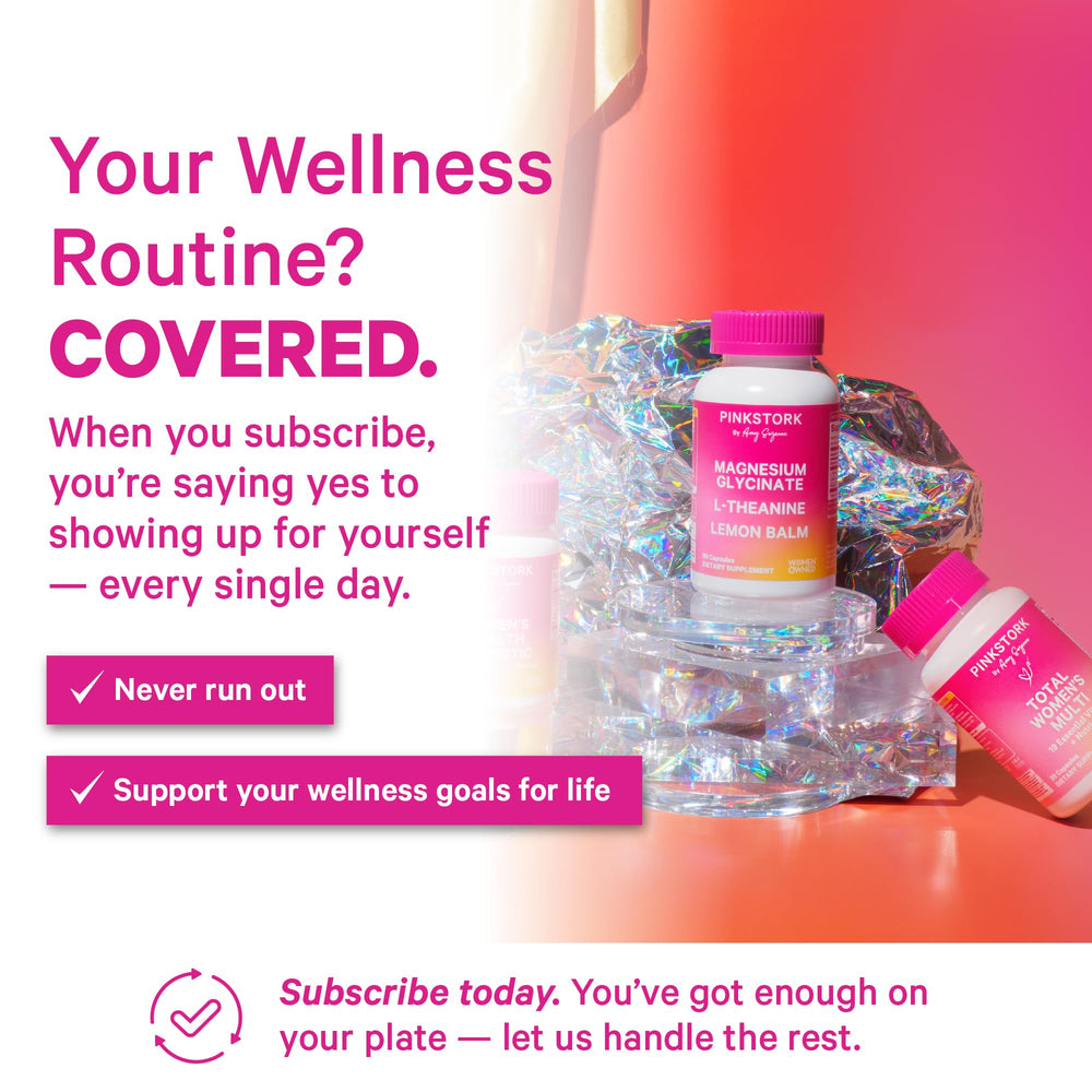 Pink Stork melatonin-free sleep formula bottle signaling non-habit forming rest.